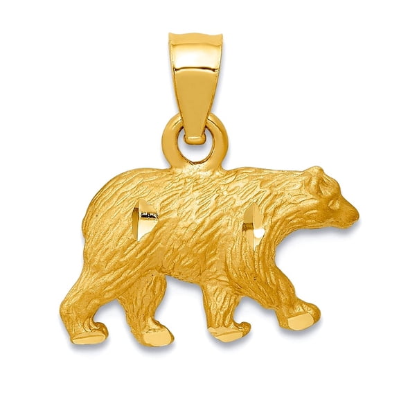 10.5mm 10k Solid Yellow Gold Sparkle-Cut Bear Pendant Necklace Pendant for Women - 1.1 Grams