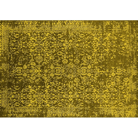 Ahgly Company Machine Washable Indoor Rectangle Oriental Yellow Industrial Area Rugs, 2' x 4'