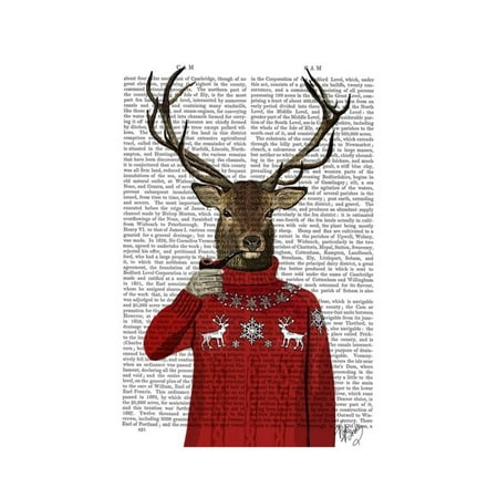 Winter Animal Art Deer in Ski Sweater Antler Hipster Animal Humor Winter Christmas Print Wall Art By Fab Funky ()