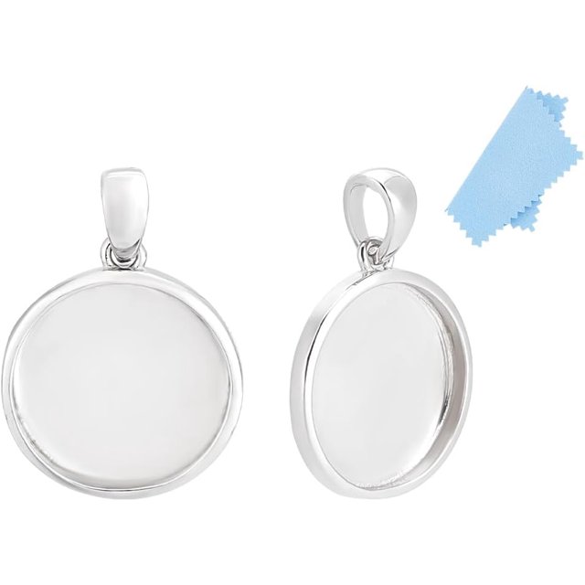925 Sterling Silver Pendant Cabochon Settings with Suede Fabric Square Silver Polishing Cloth Flat Round Platinum Tray: 13mm 17x15x2mm Hole: 5x3.5mm 2pcs