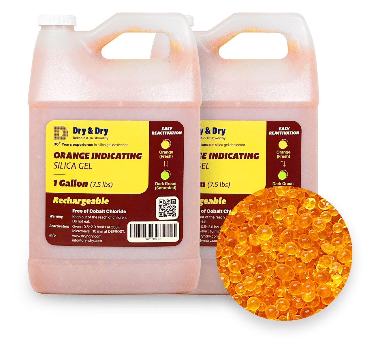 2 Gallon "Dry & Dry" Premium Orange Indicating Silica Gel Beads