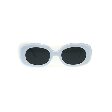 Womens Mod Thick Round Rectangular Plastic Minimal Sunglasses White Black