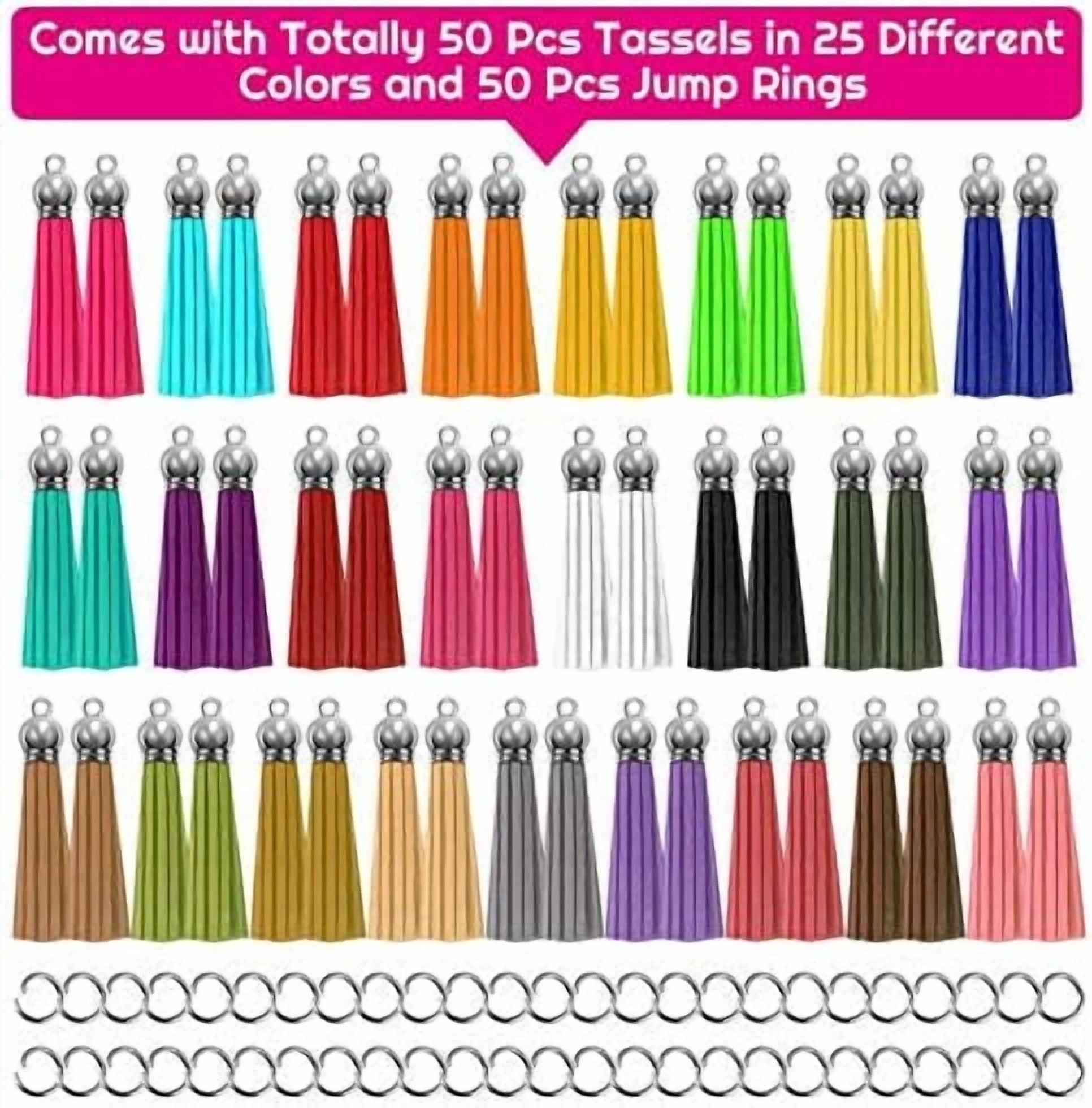 Jointown Tassels for Jewelry Making, 50pcs Leather Tassel Keychain Charms Bulk with 50pcs Jump Rings for Jewelry Making, Bracelets, Acrylic Key Chain Blanks and Craft Supplies