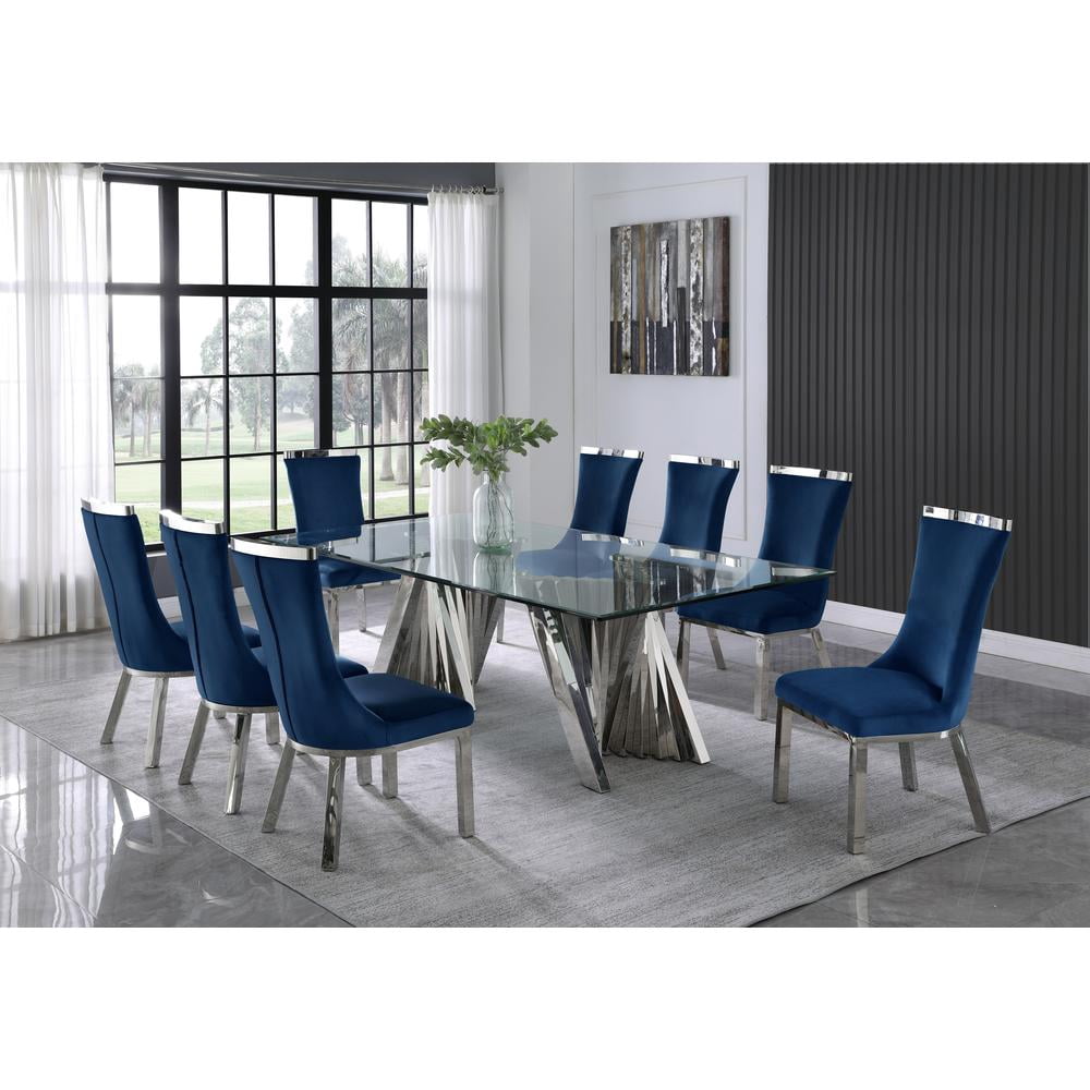 Velvet Uph. Dining Chair, Stainless Steel Top and Legs (Single) Navy