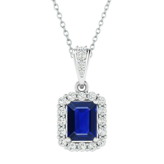 Sterling Silver with Blue Sapphire and White Topaz Halo Pendant with 18" Chain