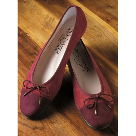 

PAUL MAYER Womens Burgundy Adjustable Outside Tie Padded Bow Accent Bravo Round Toe Wedge Slip On Suede Ballet Flats 8.5 B