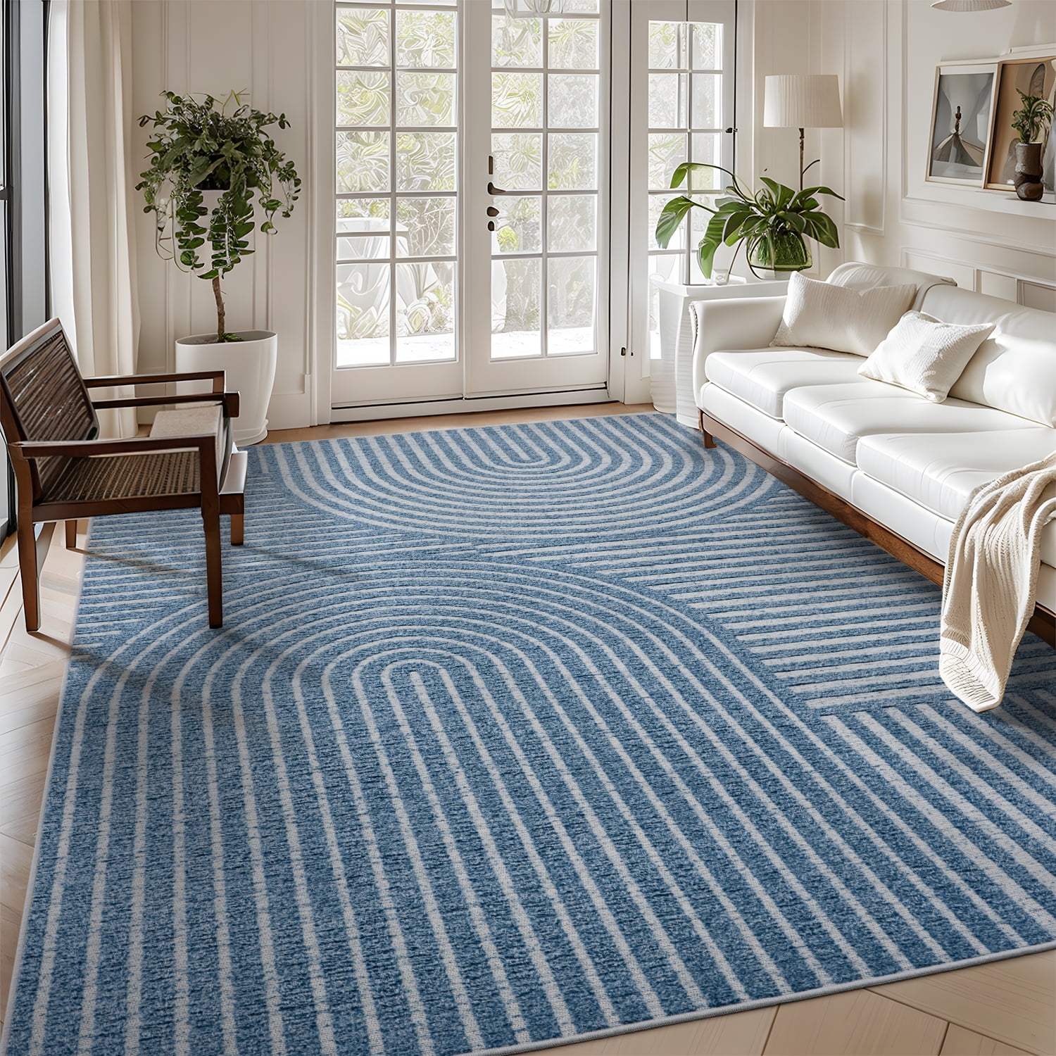 VUNATE 6'x9' Area Rugs for Living Room Jacquard Textured Modern Rugs Soft Geometric Rug for Bedroom Mid Century Washable Rug Non-Slip Bohemian Carpet Perfect for Dining Room Office Blue
