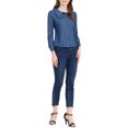 thumbnail image 2 of INSPIRE CHIC Women's Peter Pan Collar Jean Ruffled Button Down Denim Shirt S Blue, 2 of 5