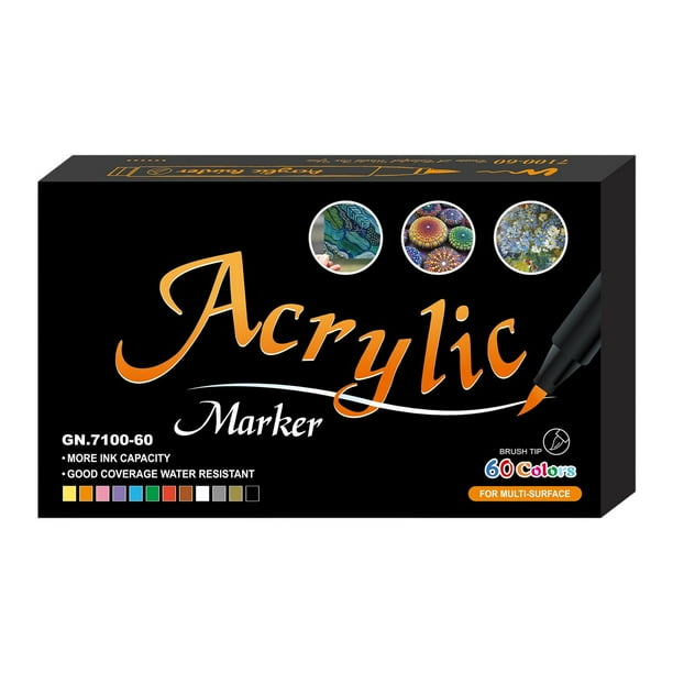 Juego de marcadores de pintura acrílica, suministros de arte resistentes al agua, colores surtidos, pintura acrílica 60 colores