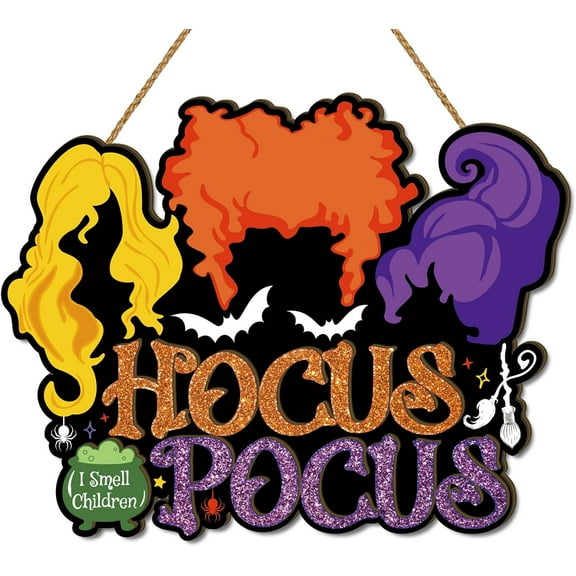 Halloween Decorations Hocus Pocus Wooden Door Sign Sanderson Sisters Door Decor Wreath Halloween Decorations and Supplies for Home Party