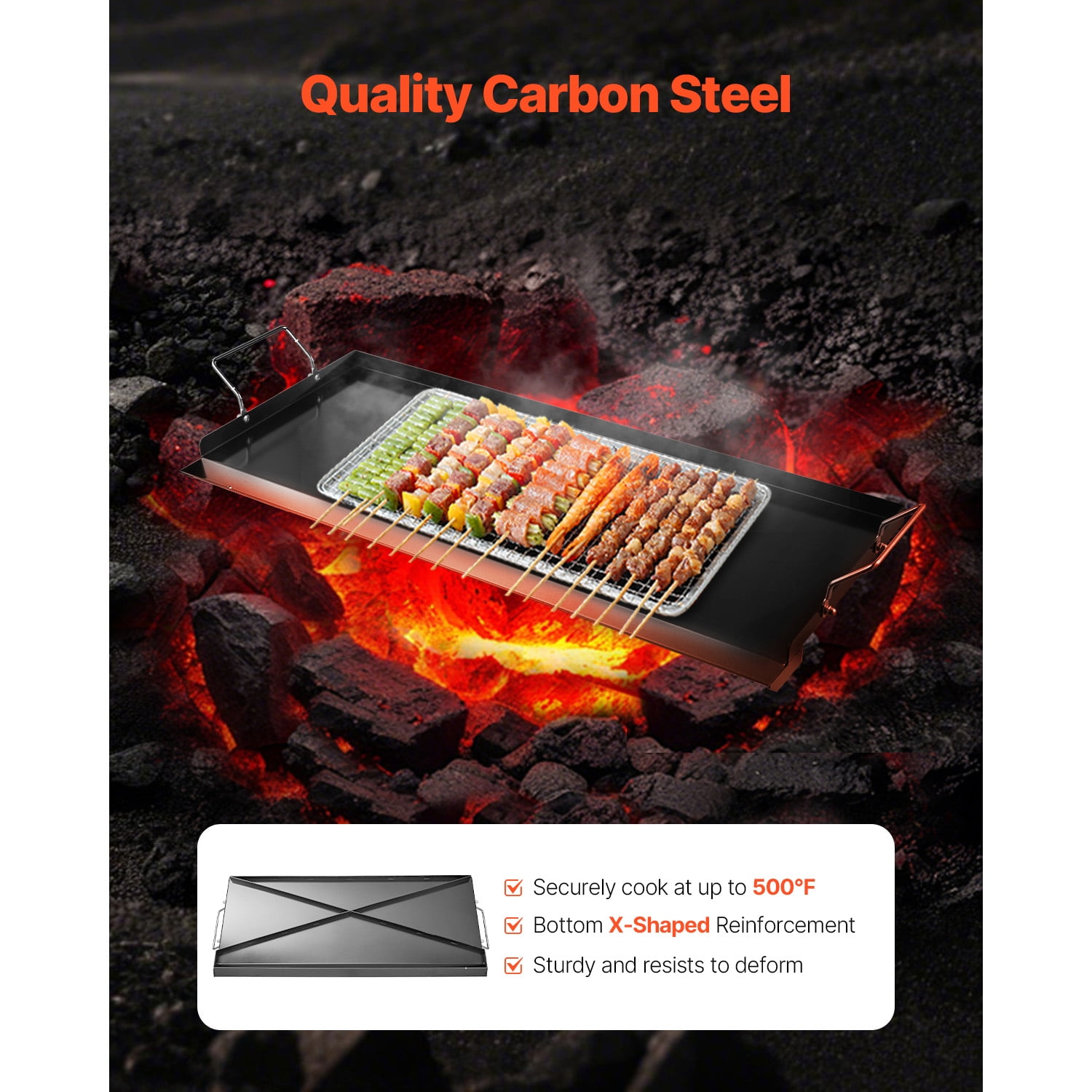 KFFKFF Carbon Steel Griddle, 32x14 inch Rectangular Flat Top Plate, Gas Grill Griddle for BBQ, Teppanyaki, Portable Cookware with Handles, Ideal for Camping and Tailgating