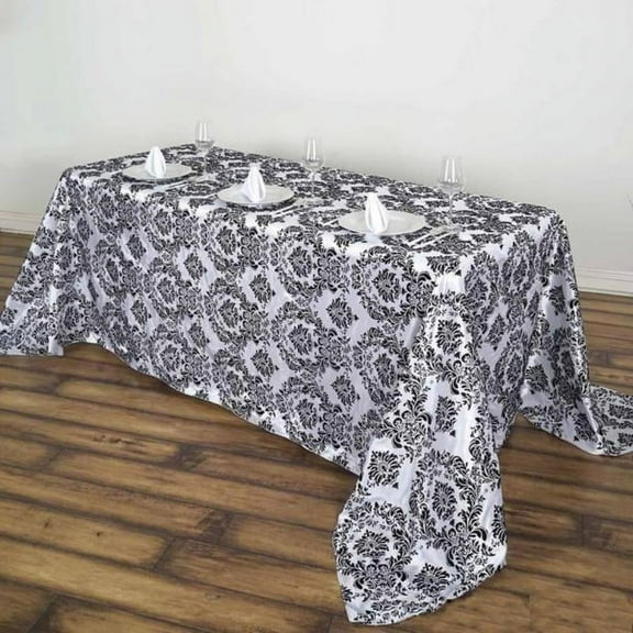 Efavormart 90x132" Black Velvet Flocking Damask Tafetta Rectangle Tablecloth For Catering Wedding Party Decorations