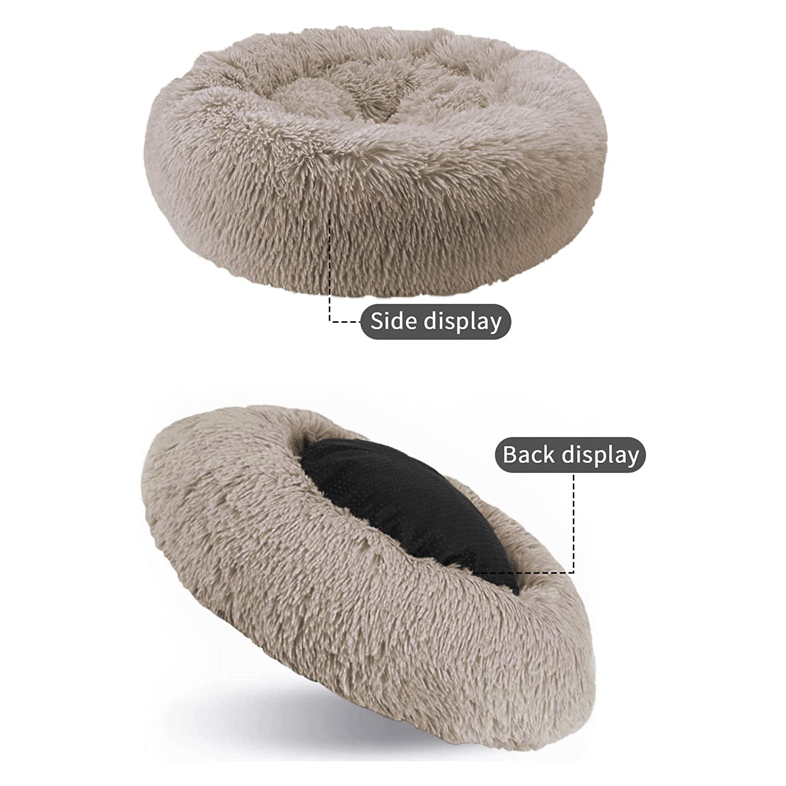 Nisrada Calming Donut Dog Bed Anti-Anxiety, Self Warming, Cozy Soft Plush Round Pet Bed, Ideal for Both Home & Travel, 20"L x 20"W x 8"H