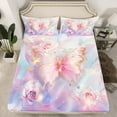 thumbnail image 2 of Castle Fairy Pink Golden Butterfly 3Pcs Twin Sheet Sets for Teens Women Men,Abstract Gradient Twin Fitted Sheet,Floral Rose Breathable Flat Sheet,Breathable Home Decor, 2 of 7