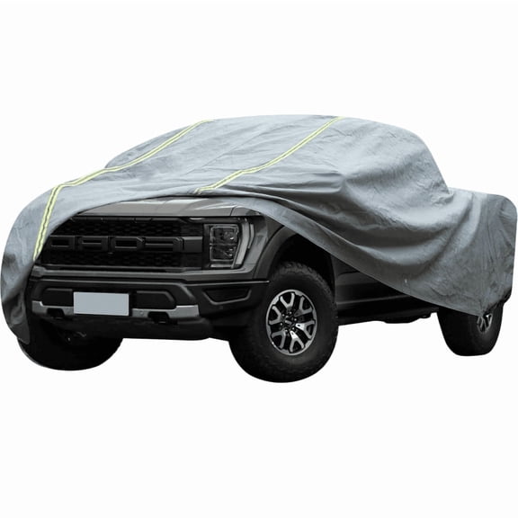 Waterproof All-Weather Car Cover for Full-Size Trucks up to 233”, Thickened Hail-Resistant UV Protection, Windproof Exterior Vehicle Cover with Anti-Theft Rope