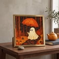 thumbnail image 4 of Natural Wood Framed Cute Ghost Reading Book Halloween Wall Art Print 20x20cm Vintage Spooky Pumpkin Illustration Wall Hanging Decor For Bedroom Living Room Holiday Tabletop Picture, 4 of 7