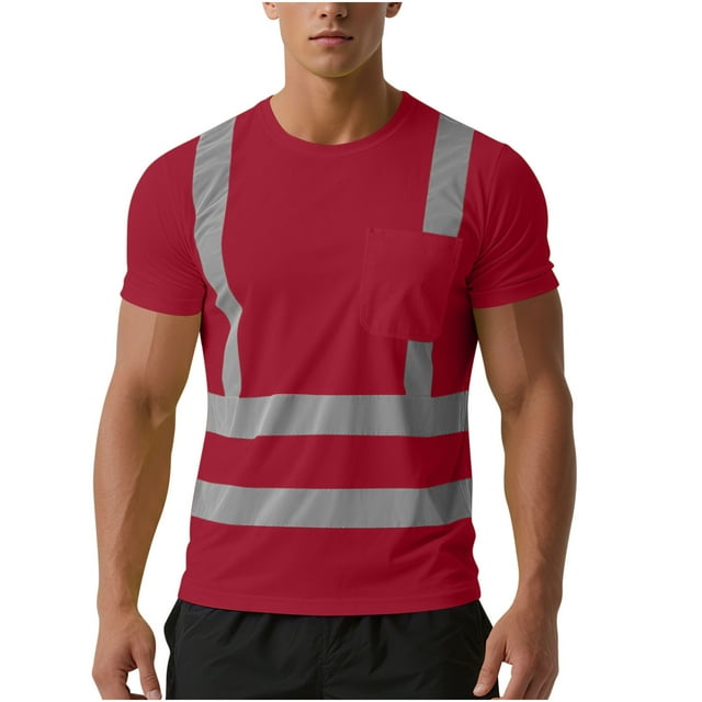 Mens Hi Vis Safety Shirt 2025 Short Sleeve Reflective Work Tee Lightweight Moisture Wicking Quick Dry Mesh High Visibility Construction Shirt Outdoor Utility Top