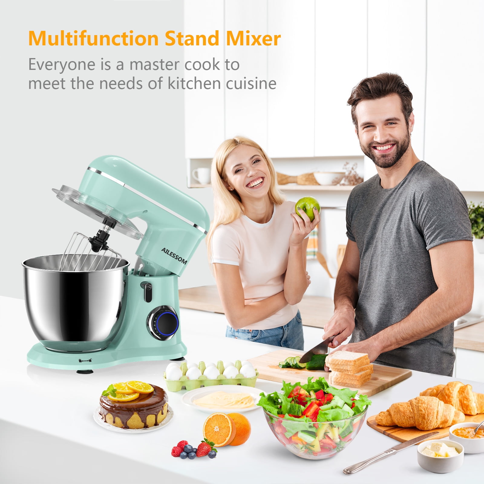 Ailessom New Stand Mixer,6.5-QT 10-Speed Tilt-Head Kitchen Electric Mixer with Bowl, Dough Hook, Beater, Whisk for Most Home Cooks,(Agave Green）