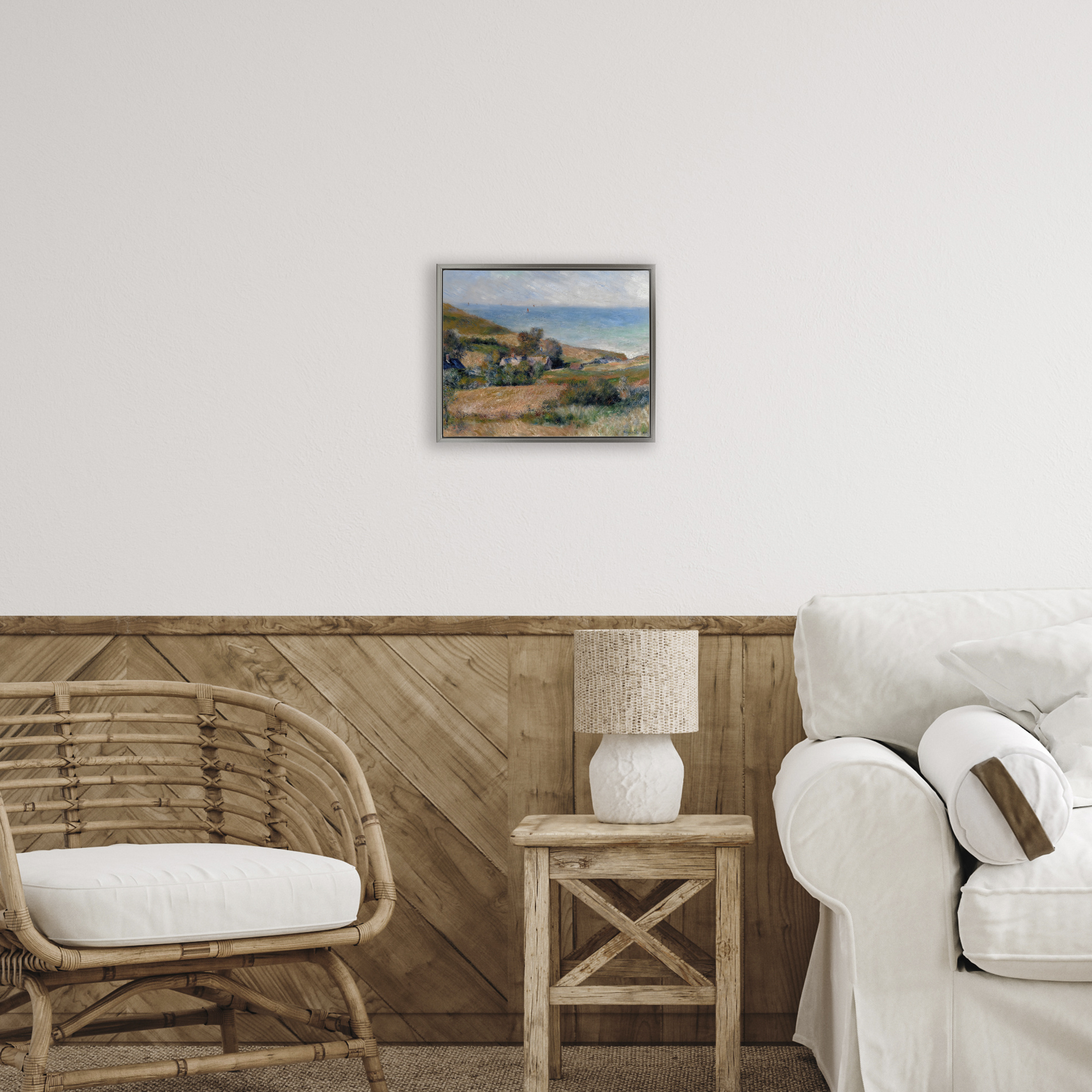 View Of The Seacoast Renoir Gray Framed Floater Canvas Wall Art, design by Pierre-Auguste Renoir
