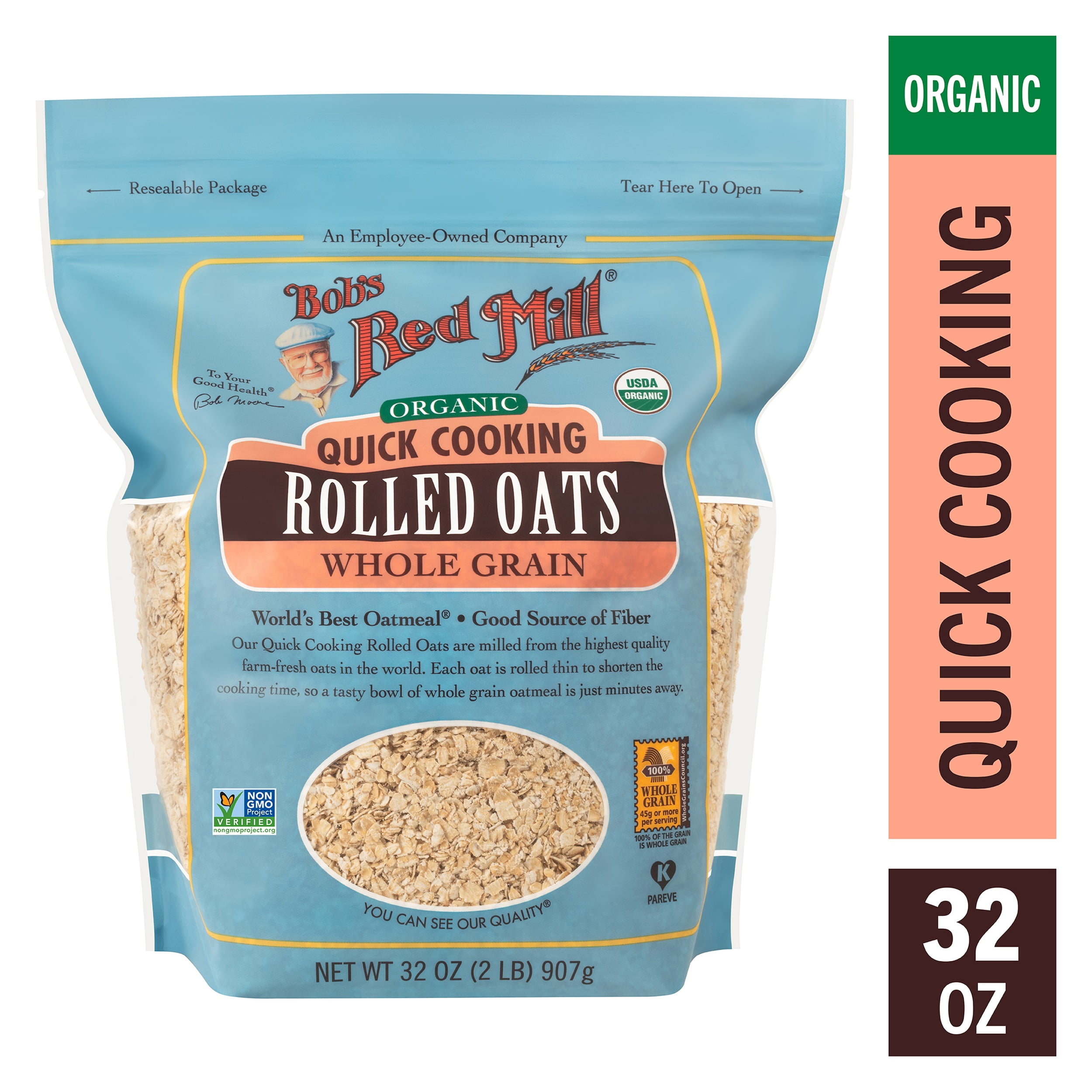 (4 pack) Bob's Red Mill Organic Quick Cooking Rolled Oats, 32 oz Bag