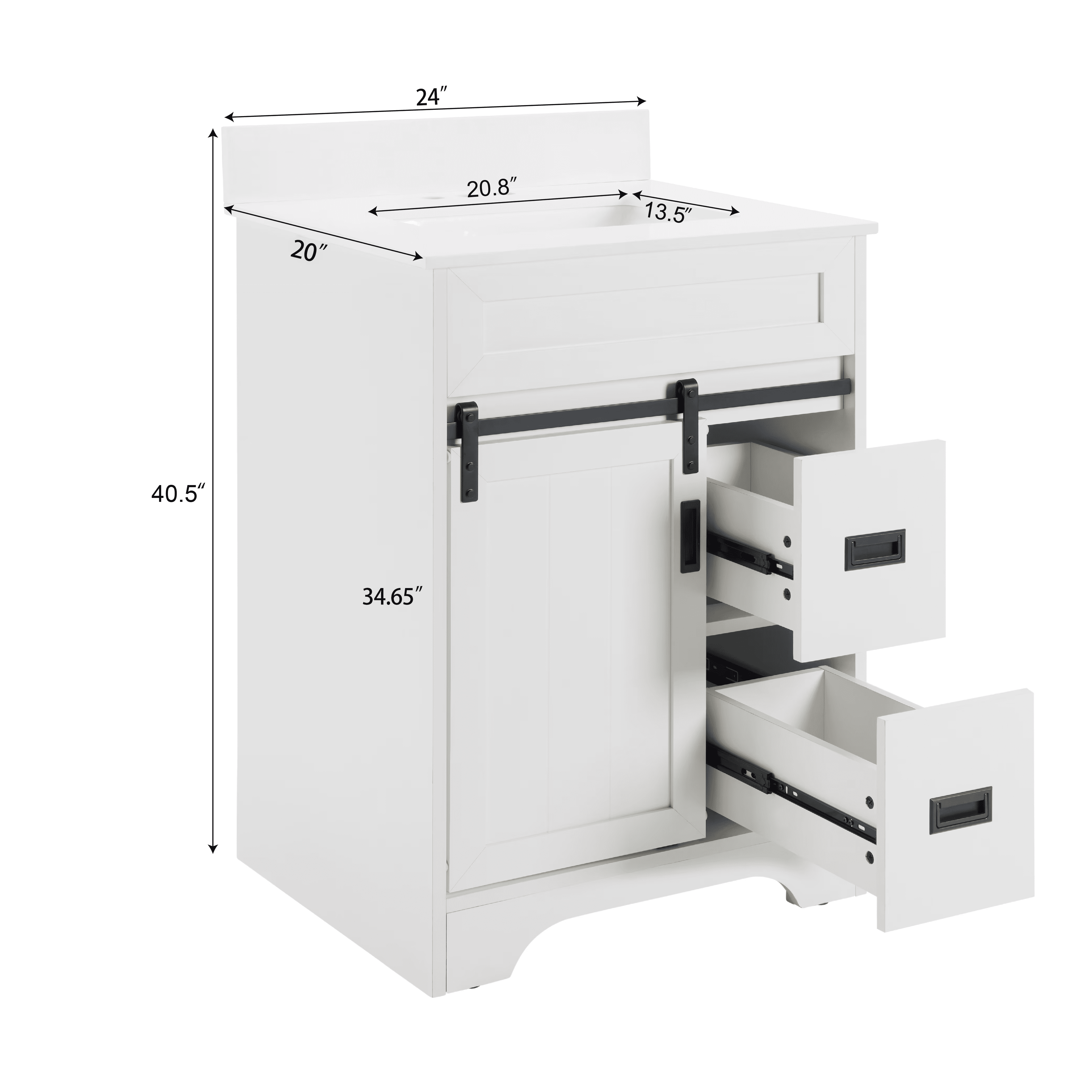 Aukfa 24" Bathroom Vanity with Sink,Farmhouse Undermount Freestanding Bathroom Sink Cabinet,White