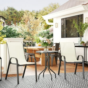 Outsunny 3 Pieces Outdoor Bistro Set, Patio Furniture with Stackable Chairs and Glass Table, High Back Small Patio Set for Balcony, Porch, Beige