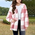thumbnail image 2 of BFHHYA Girls Winter Plaid Fleece Jacket Zip-Up Hooded Fuzzy Coat Long Sleeve Warm Outerwear with Pockets, for Neighborhood Walks (5-16Y), 2 of 4