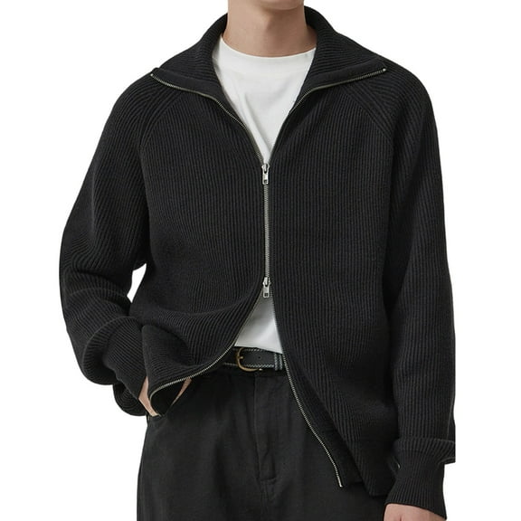 JTieacloth Big & Tall Mens Sweaters Sweater Coat Zip Up Cardigan Japanese Style Oversized Knit Sweater Jacket Casual Loose Fit Outwear For Autumn(Black)