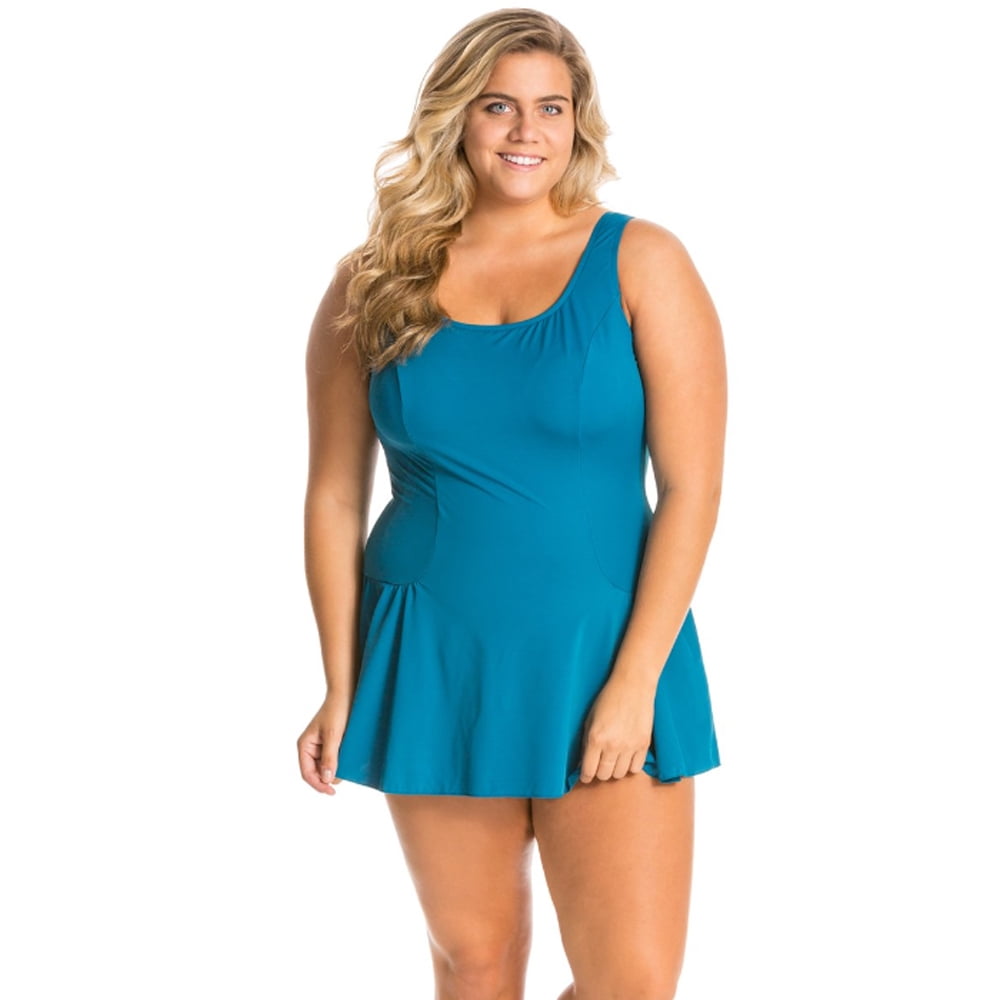 Sporti SPORTI Women's Plus Size Swim Dress, Teal, Sz 20W Walmart
