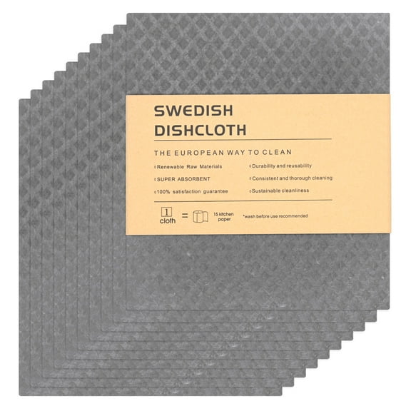 Uxcell 10-Pack Swedish Dishcloths for Kitchen, 7"x8" Wood Pulp Cellulose Reusable Paper Towels Washable Non-Scratch Rags [Dark Gray]