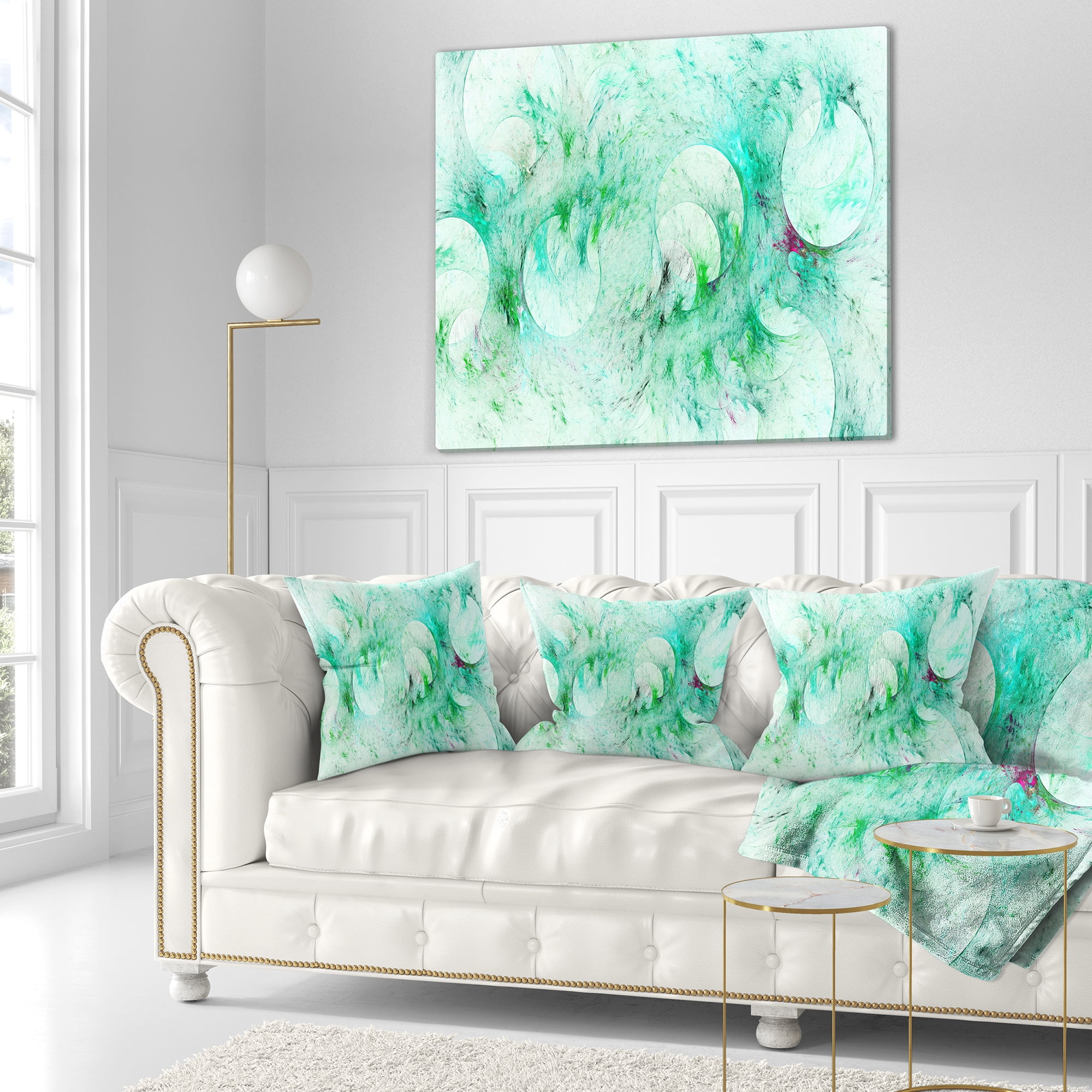 Designart Green Circles Fractal Texture - Abstract Throw Pillow - 16x16