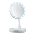 thumbnail image 1 of Espejo de maquillaje LED plegable con forma redonda y luz para uso doméstico y de viaje, color blanco, 1 of 15
