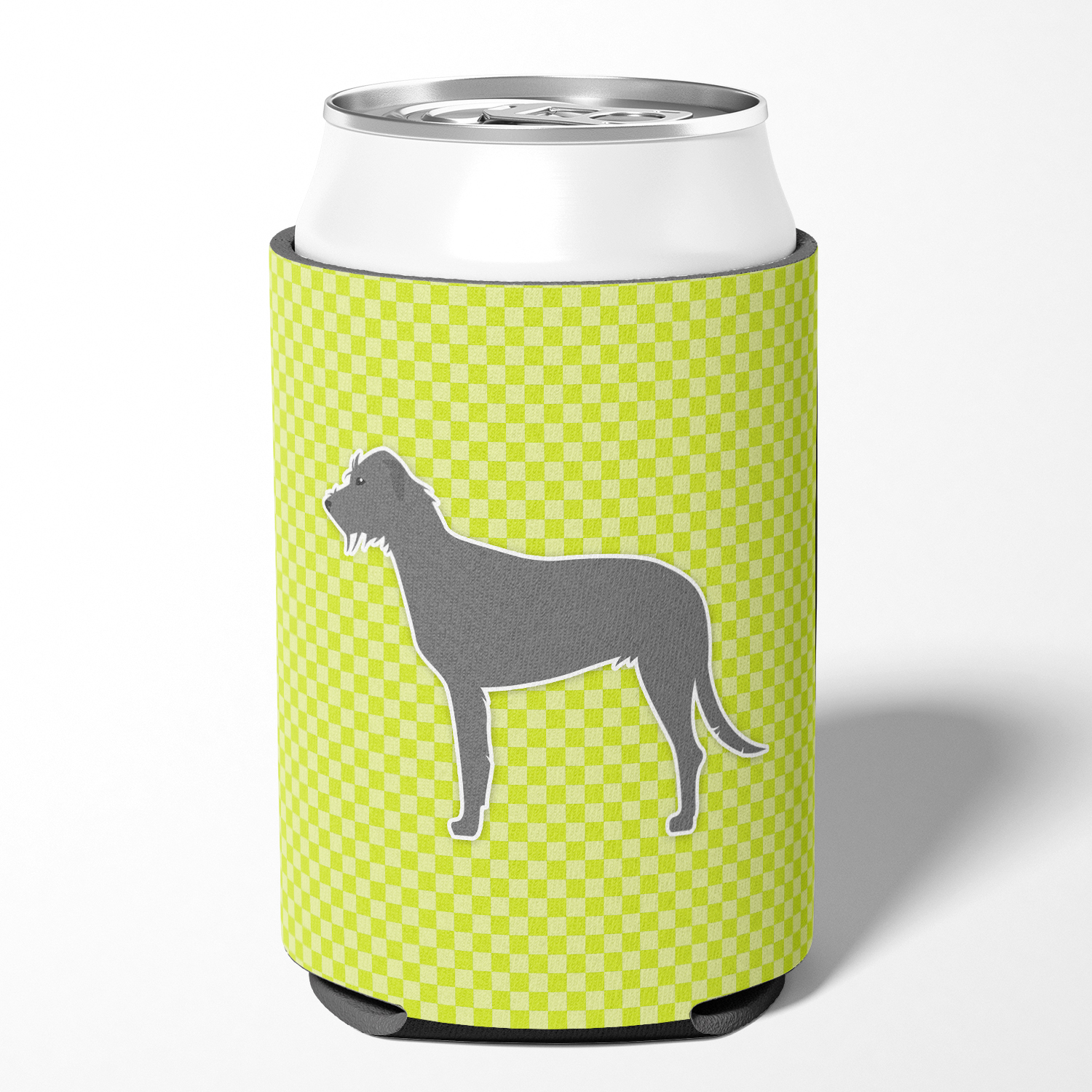 Carolines Treasures BB3803CC Irish Wolfhound Checkerboard Green Can or Bottle Hugger