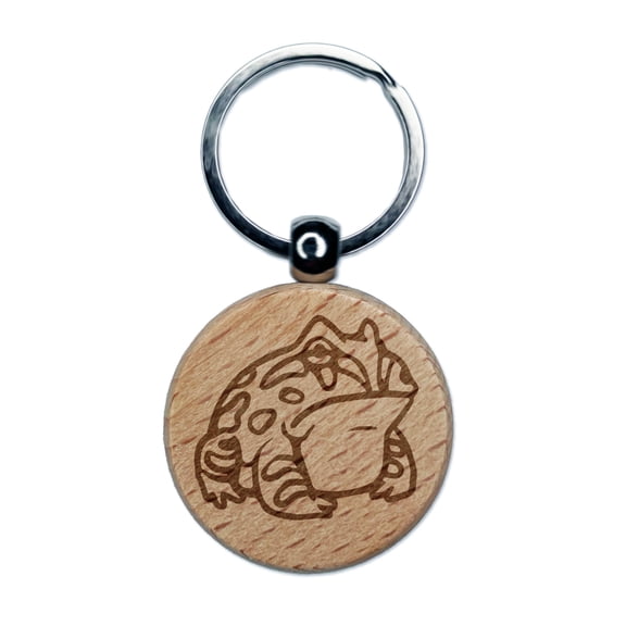 Horned Pacman Frog Amphibian Round Keychain Charm Tag - Engraved Wood