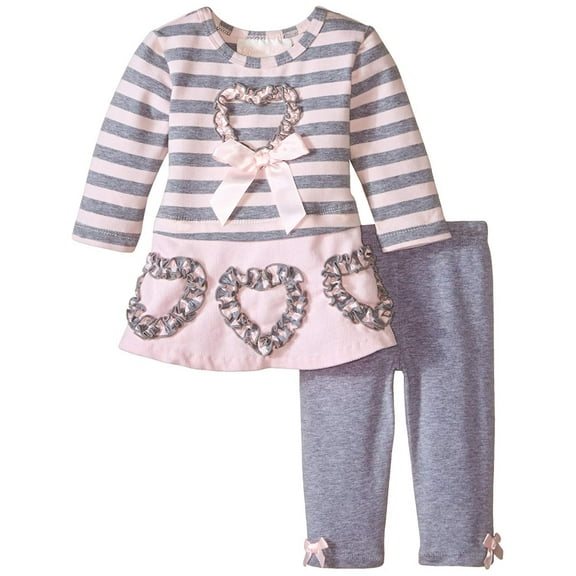 Bonnie Baby Baby Girls' Ruchsed Heart Appliqued Legging Set, Pink, 6-9 Months