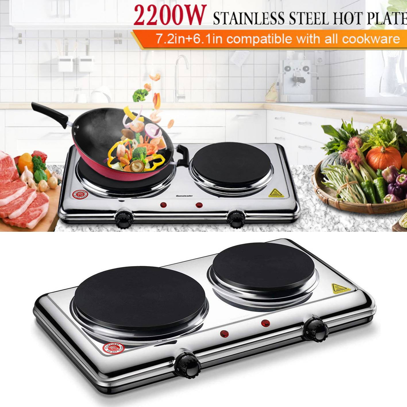 Hot Plate for Cooking Electric Doub Burner with Adjustable Temperature
