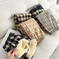 thumbnail image 5 of Pantalones a cuadros de piel de cordero con forro polar grueso para otoño e invierno, pantalones rectos holgados y adelgazantes de cintura alta para mujer, pantalones casuales de pierna ancha que, 5 of 5