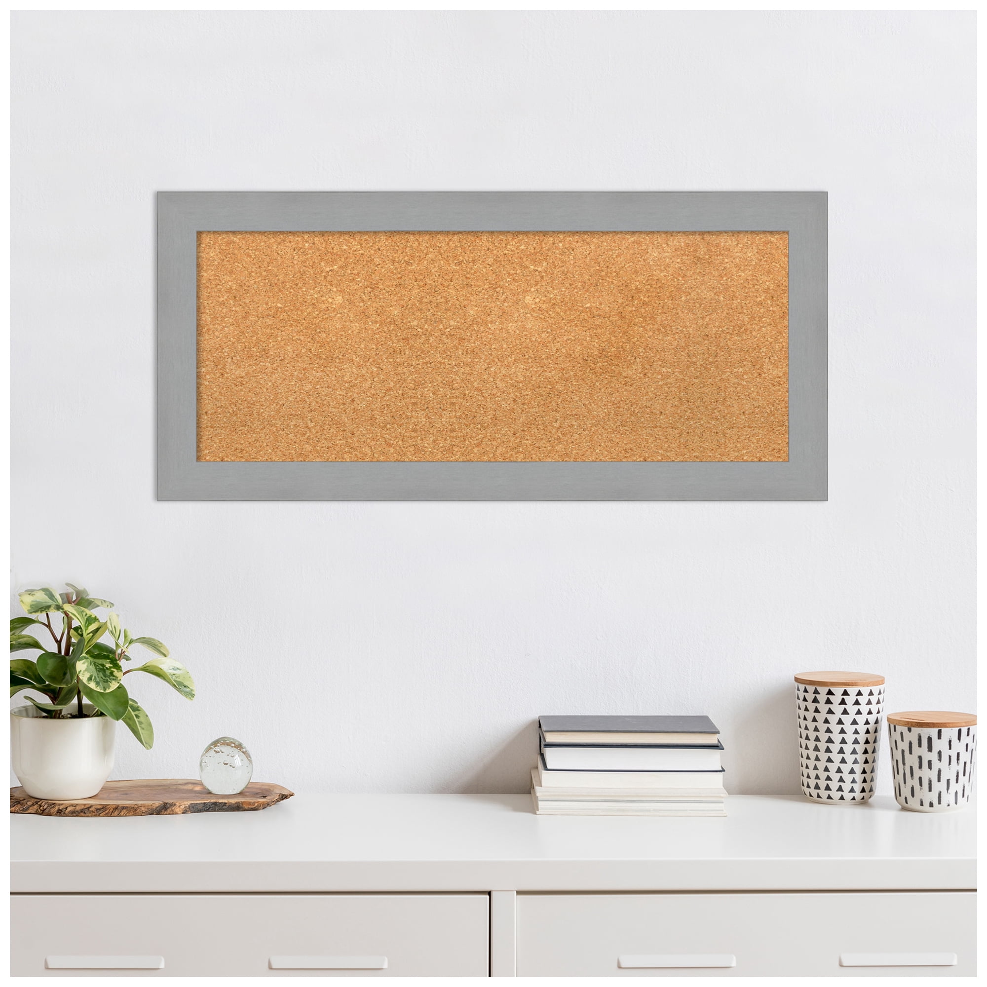 Amanti Art Natural Cork Board Framed Brushed Nickel Bulletin Board 33 in. x 15 in.