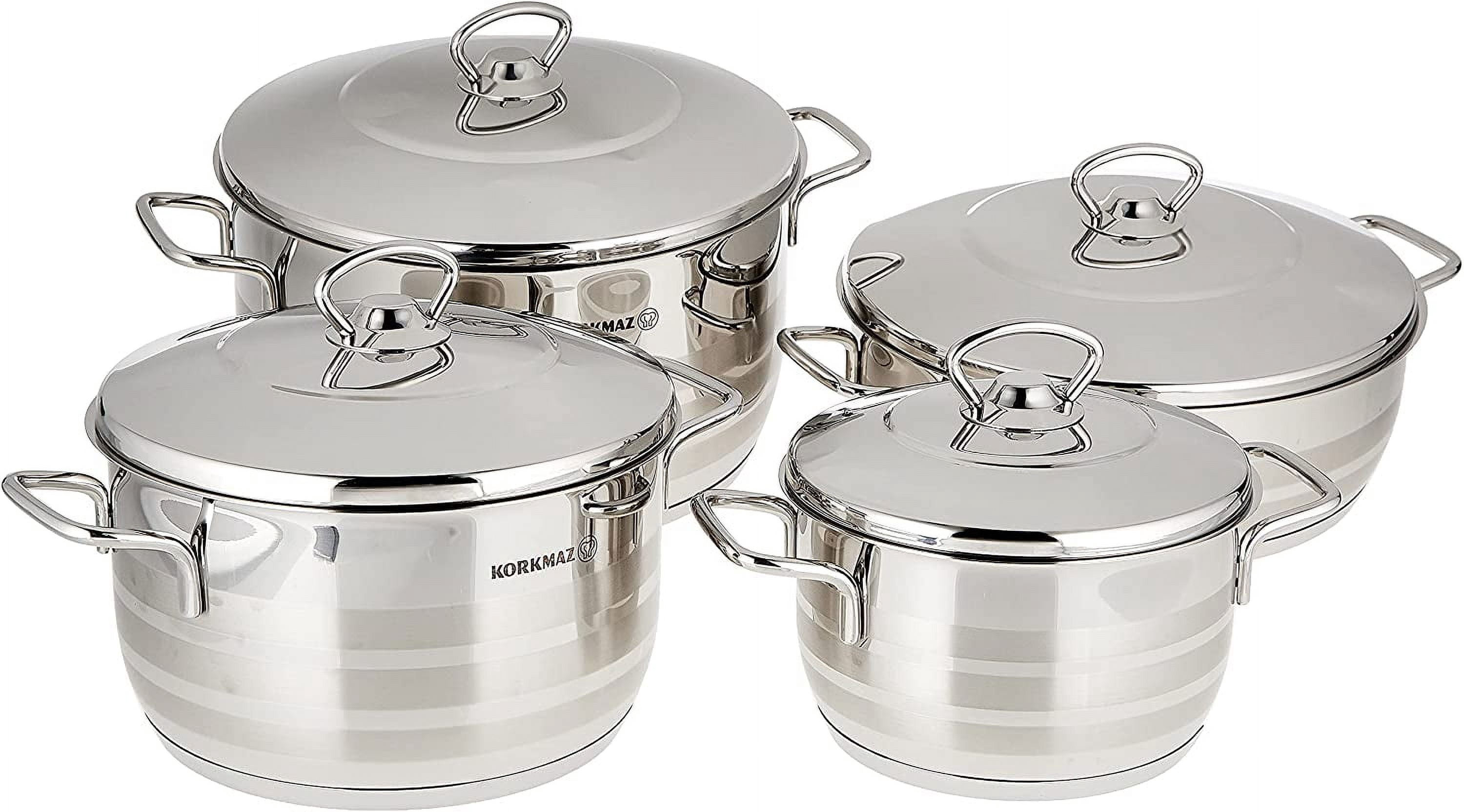 YBM Home 9-Piece 18/10 CRr-Ni Stainless Steel Pots and Pan Set, Silver
