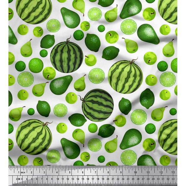 Soimoi Modal Satin Fabric Pear,Lemon & Watermelon Fruits Decor Fabric Printed Yard 42 Inch Wide