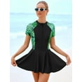 thumbnail image 2 of IDOPIP Short Sleeve Swimsuits Swim Dress Women Rash Guard One Piece Swimwear with Skirt Bathing Suit S-2XL, 2 of 7