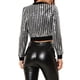 thumbnail image 3 of CHAQUETA BOMBER CORTA METÁLICA DE MANGA LARGA CON COLLAR ALTO Y CREMALLERA PARA MUJERES INSPIRAR CHIC M PLATA, 3 of 7