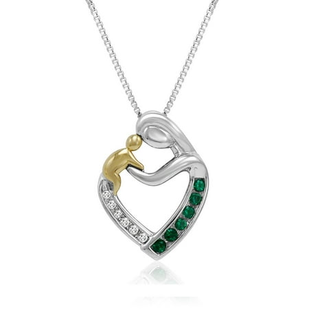 Created Gemstone and Diamond Mother and Child Heart Pendant-Necklace