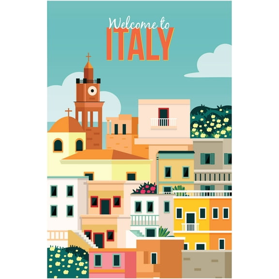EzPosterPrints - Retro World Famous City Posters - Decorative, Vintage, Retro, Grunge Travel Poster Printing - Wall Art Print for Home Office - ITALY, ITALY - 12X18 inches