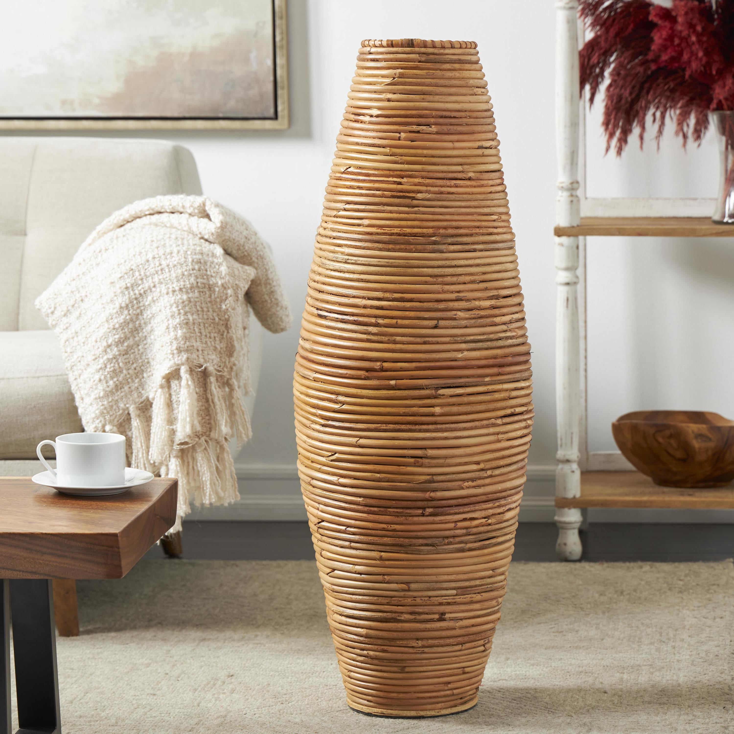 DecMode 37" Handmade Tall Wrapped Brown Rattan Vase