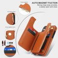 thumbnail image 6 of Crossbody Wallet Case for iPhone 12 Pro Max, RFID Blocking Leather Purse Case with Card Holder, Double Flip-top Designing,Protective Flip Cover with Zipper Wrist Strap & Lanyard,Brown, 6 of 8