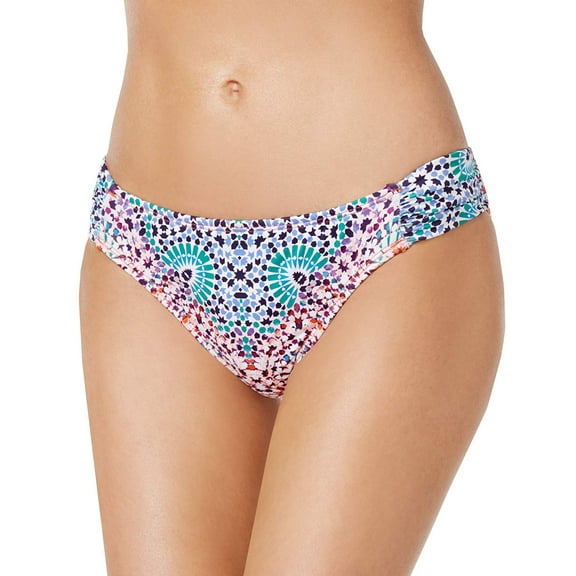 Bar III Women's Ruched Side-Tab Hipster Bikini Bottom, Mosaic, X-Small