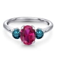 thumbnail image 3 of Gem Stone King 1.89 Ct Oval Red Created Ruby Blue Diamond 925 Sterling Silver Ring, 3 of 6