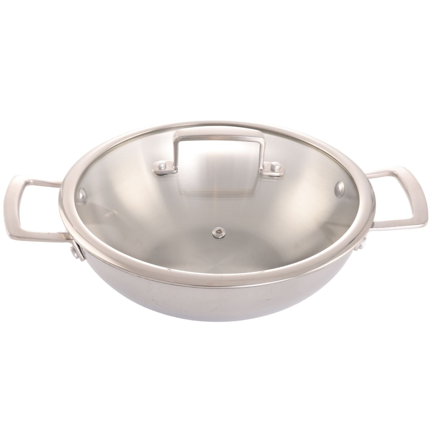 Verka Tri-Ply Karahi (Wok) with Lid, 24cm, Comes with Two Handles