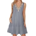 thumbnail image 2 of Ftwytp Women's Summer Casual Sleeveless Dresses V Neck Lace Tank Dress Loose Flowy Stripe Printed Sundress with Pockets Women's Stripe Printed Lace Sleeveless Pocket V-Neck Dress, 2 of 5